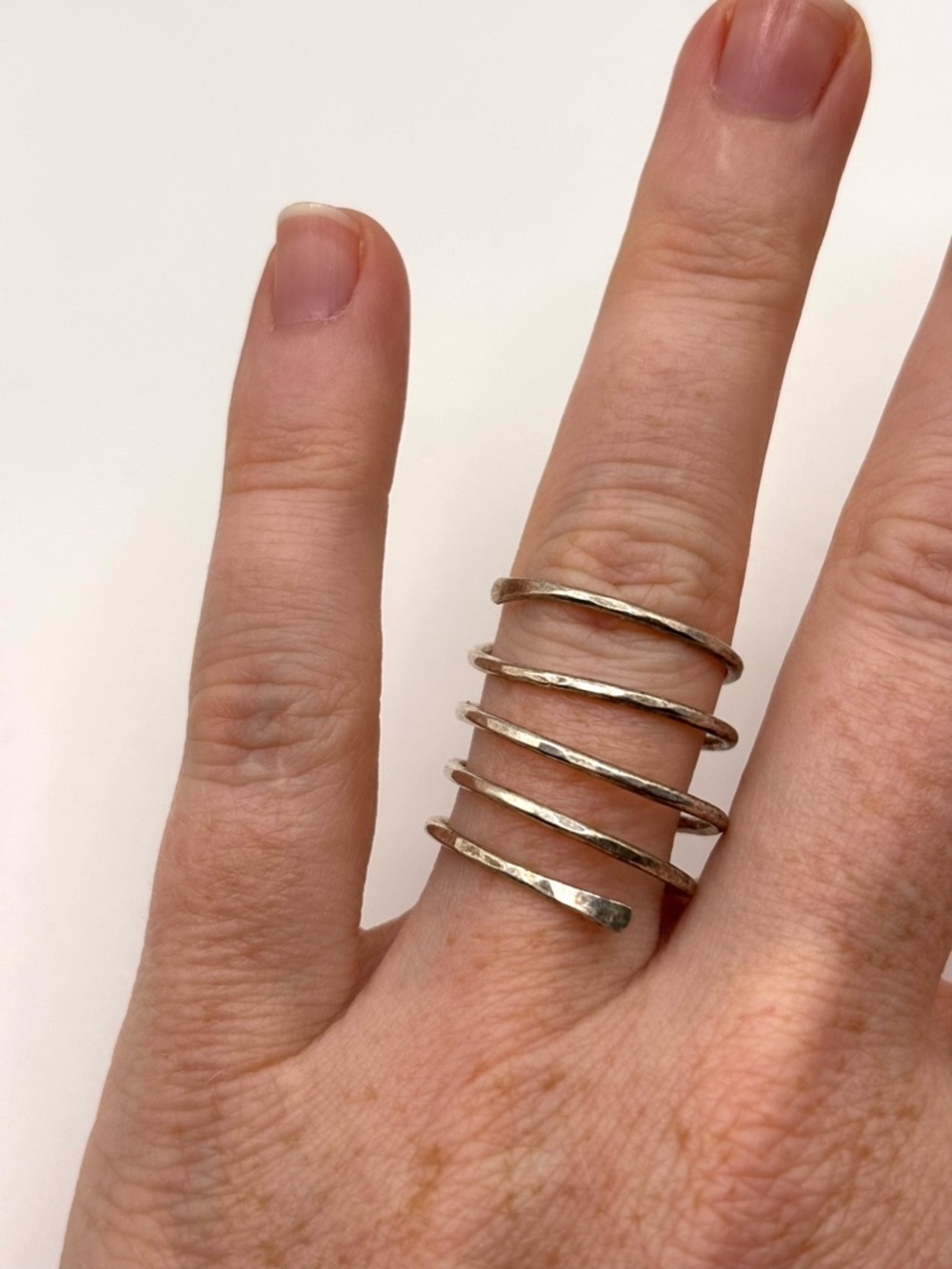 Hammered Spiral Stacking Ring in Sterling Silver
